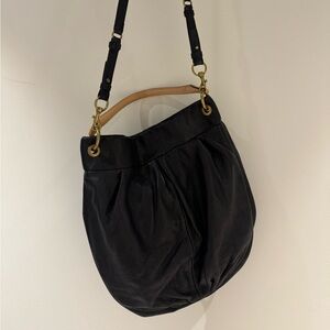 J. Crew Hobo Pebbled Leather Bag Black Convertible with Crossbody Strap
